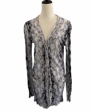 Ellison Linen Cotton Blend Cardigan Sweater Medium Snake Print V-Neck Layering